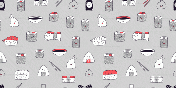 1000x1000 kawaii sushi pattern grey wallpaper - kostolom3000 - Spoonflower