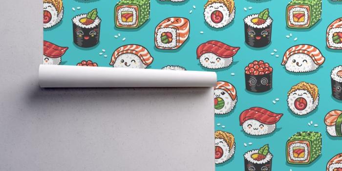 1024x1024 Details about Wallpaper Roll or Sample: Kawaii Sushi Fish Emoji Japanese  Food Cartoon