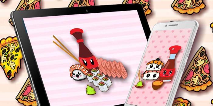 1229x1100 Kawaii Pizza and Sushi Live Wallpaper for Android - APK Download