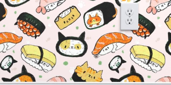 1024x1024 kawaii kitty sushi on Isobar by dramacatz | Roostery Home Decor