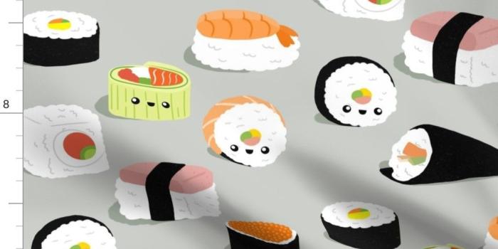 1058x914 Details about Kawaii Sushi Hand Roll Japanese Food Ocean Fabric Printed by  Spoonflower BTY