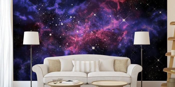 1024x768 Blue & Purple Galaxy WALL MURAL, self adhesive peel and stick large photo  mural, wallpaper, ceiling sticker