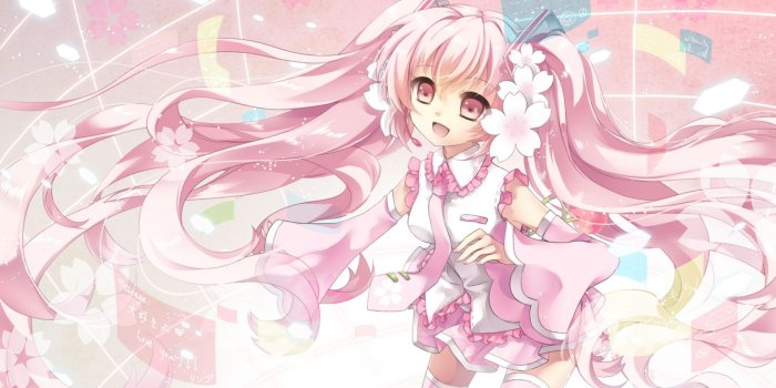 1680x1050 Ceru long hair pink eyes pink hair sakura miku thighhighs tie