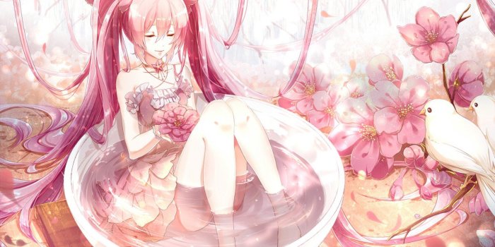 1440x960 Dress flowers hatsune miku long hair petals phino (jinko0094) pink