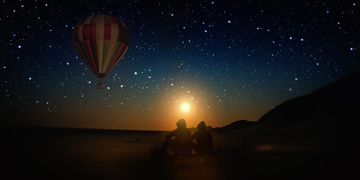 5120x2880 Download 5120x2880 Hot Air Balloon, Stars, Night, Scenic, Sunset