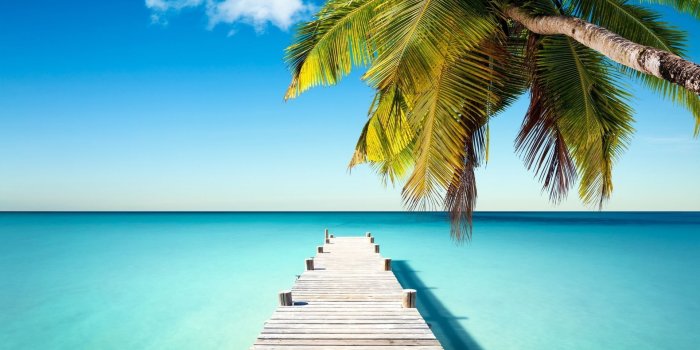 1920x1200 Wooden pier towards the turquoise ocean water wallpaper - Beach