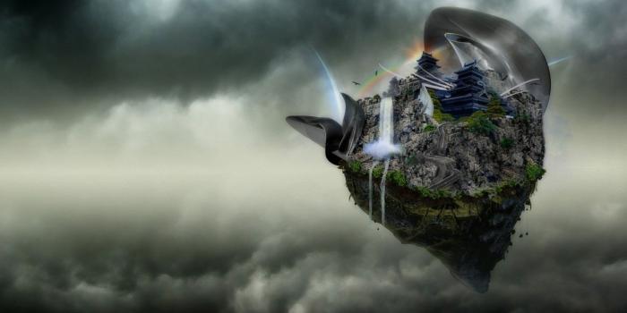 1244x700 Cg digital art nature islands waterfall dream asian oriental fantasy