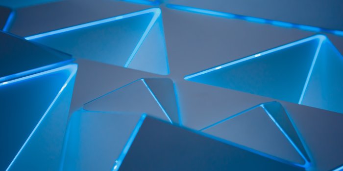 5394x3596 Wallpaper Triangles, Neon, 3D, Blue, Geometric, Pattern, 5K