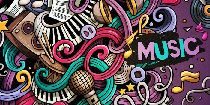 1366x768 Download wallpaper 1366x768 music, doodles, colorful, musical