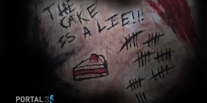 3264x2448 Portal 2 Wallpaper 'The Cake Is A Lie!' | Bloodstain/Logo [OC
