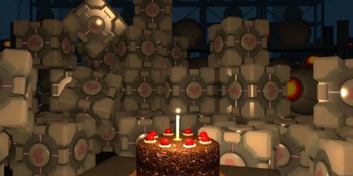 1350x1080 Cake And A Thousand Companion Cubes - Portal 2 Wallpaper