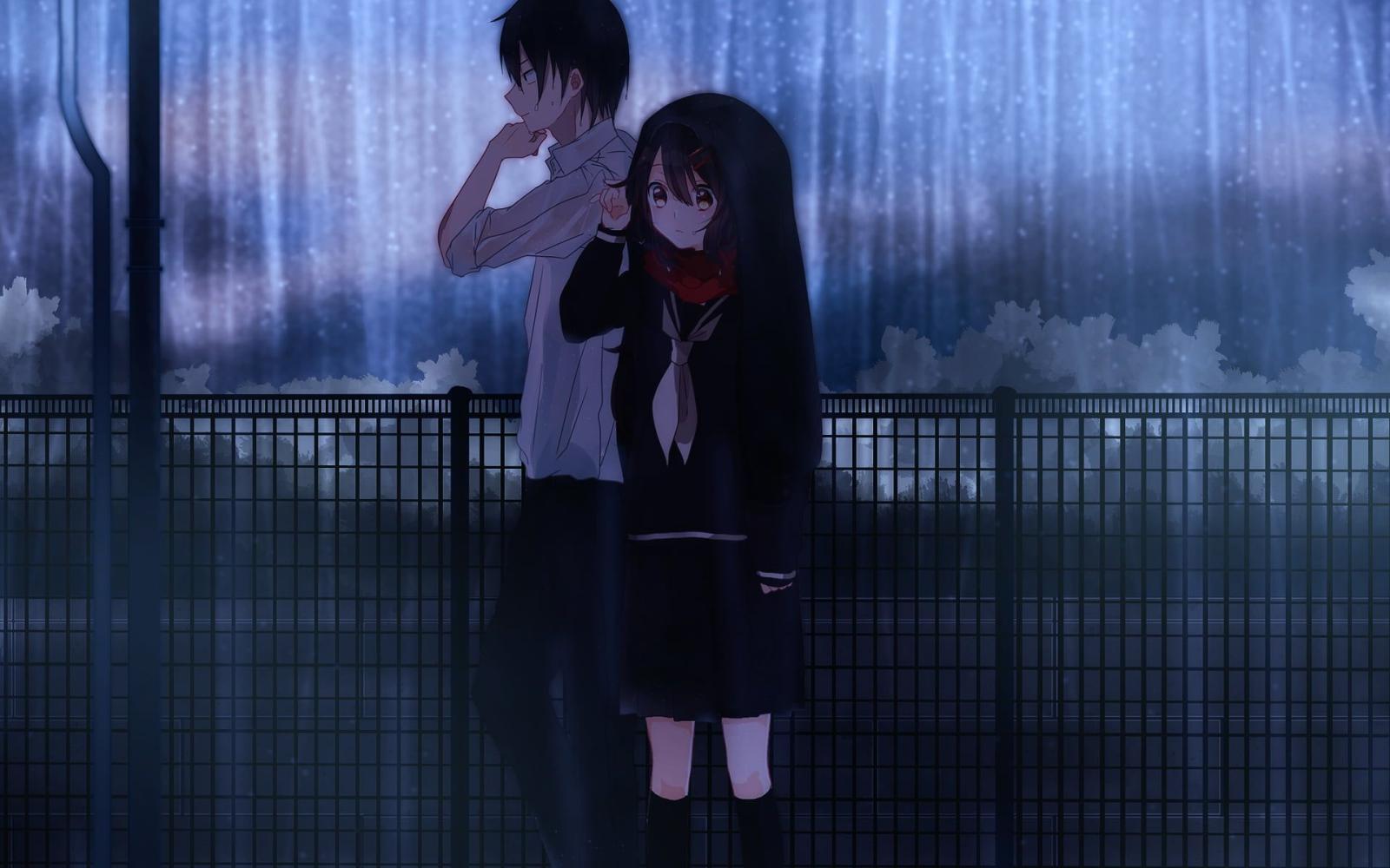 1920x1200 Man And Woman Anime Characters, Couple, Rain, Anime - Sad Couple In