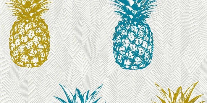 1000x900 Non-Woven Wallpaper Pineapple blue gold Gloss 35997-2