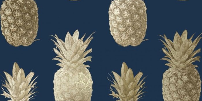 1000x1000 Calypso Pineapples Motif Wallpaper Navy Gold