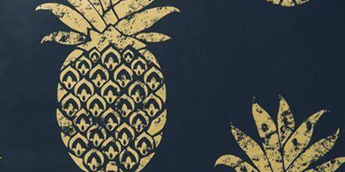 1000x1000 Tobago Pineapple Motif Designer Wallpaper Clarke and Clarke | Gold