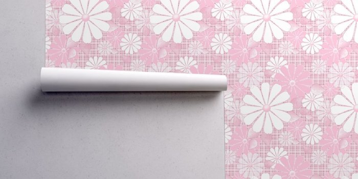 1024x1024 White, pink flowers on light pink checkered background. wallpaper