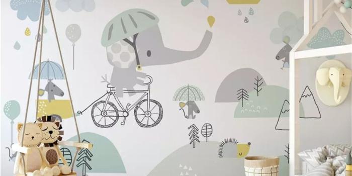 1000x800 US $9.3 38% OFF|beibehang Custom size Eco 3d wallpaper cute elephant bike  hamster cloud child background papel de parede wall papers home decor-in