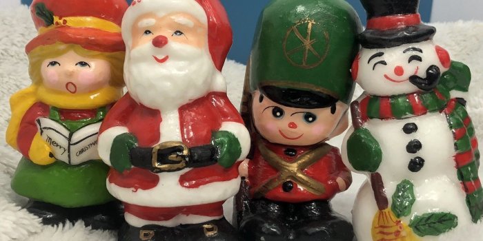 1600x1200 4 Vintage INTERPUR Wax Christmas Candles Santa Snowman Caroler Toy Soldier