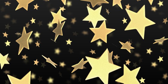 3840x2160 Gold star decor lot, black background, digital art, minimalism