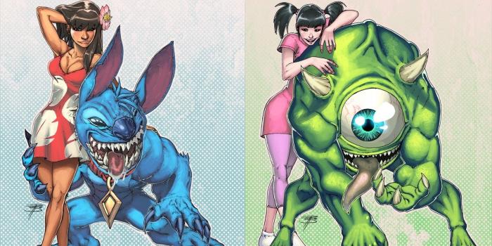 1610x1080 Pixar monsters inc alternative art artwork lilo and stitch disney