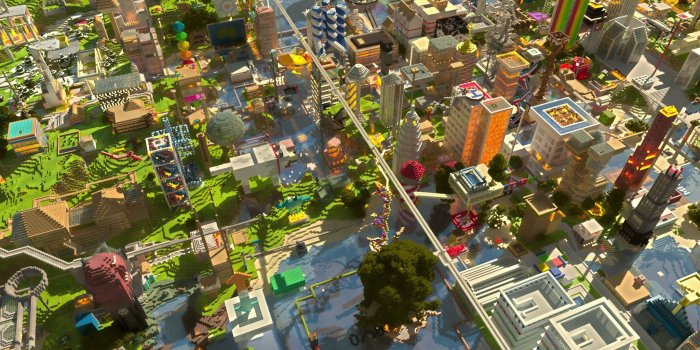 2048x1152 Minecraft, Wolf, Cityscape HD Wallpapers / Desktop and Mobile Images