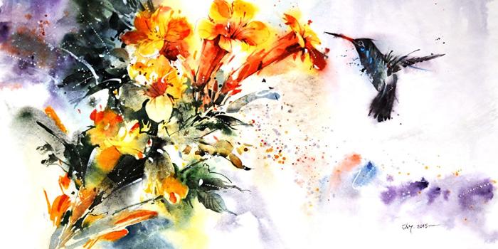 1280x764 Wallpaper Birds Colibri Painting Art - Hummingbird Watercolor