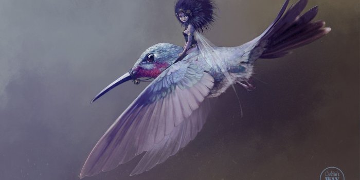 1920x1200 Wallpaper Fantasy girl and hummingbird, art picture 1920x1200 HD