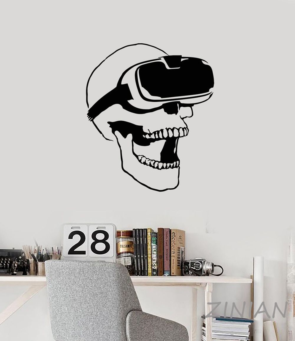 1000x1156 US $7.99 25% OFF|Skull VR Headset Virtual Reality Gamer Video Game Wall  Stickers Decal Mural Wallpaper for Boys Man Cave Decor Z562-in Wall  Stickers
