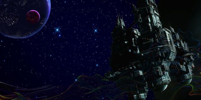 2560x1600 Black space station, space, trippy, smoke, stars HD wallpaper