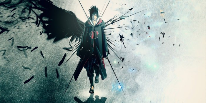1920x1080 Anime Wallpaper: wings, Uchiha Sasuke, Akatsuki, feathers, artwork