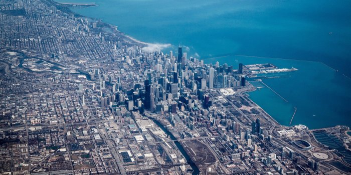 2560x1600 Chicago Buildings Skyscrapers Coast Aerial wallpaper | 2560x1600
