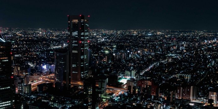 1920x1080 Download wallpaper 1920x1080 night city, aerial view, city lights