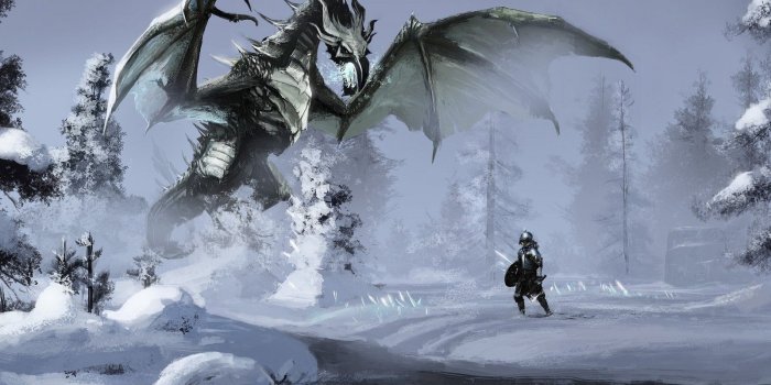 1600x992 The Elder Scrolls V: Skyrim, #fantasy art, #video games, #dragon