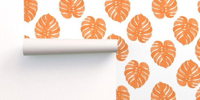 1024x1024 tropical watercolor orange palm print palm on Isobar by