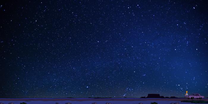 2560x1440 Blue and black laptop computer, Homer Simpson, starry night, desert