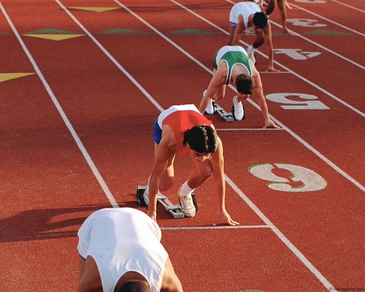 1280x1024 Runners at starting line at running track HD wallpaper | Wallpaper Flare
