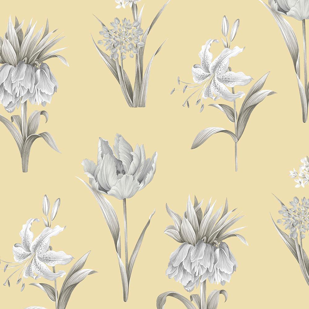 1000x1000 Grey and Yellow Botanical Floral Wallpaper
