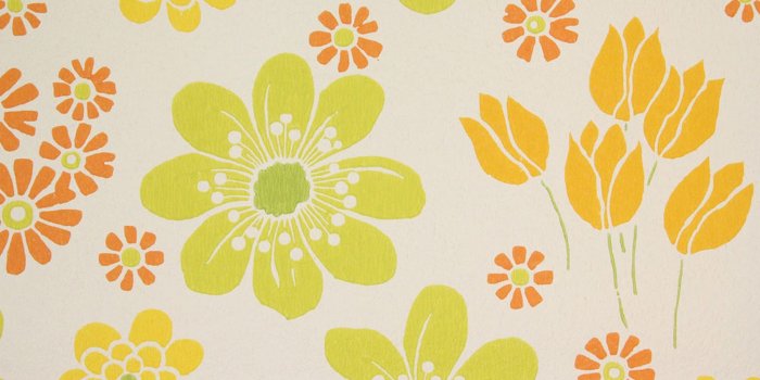 2048x1366 1960s Vintage Wallpaper Retro Green Orange Yellow Flowers Green Center