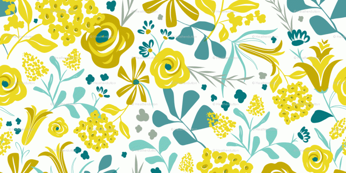 1194x736 Darcy - Modern Floral Mustard Yellow & Teal wallpaper