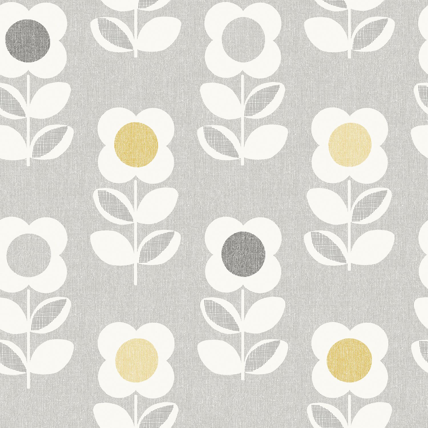 1500x1500 Arthouse Grey and Yellow Retro Floral Wallpaper