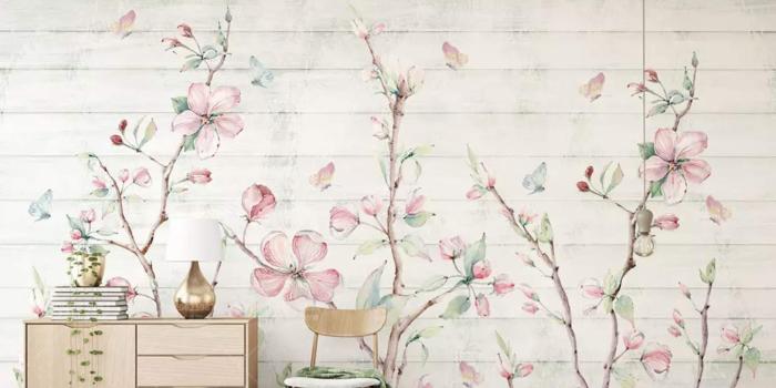 1360x1170 Amazon.com: Murwall Watercolor Floral Wallpaper Cherry Blossom Wall
