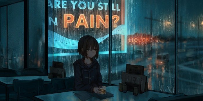 1332x850 Wallpaper night, rain, mood, anime, art, cafe images for desktop