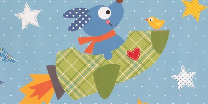 1500x1107 Cartoon Dog Rocket Stars Moon Teal Wallpaper Border Kids Design