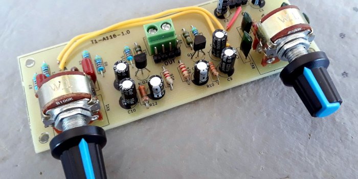1600x1200 Stereo tone controller with transistors · One Transistor