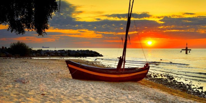 1920x1080 Beach Birds Boat Morning Sunset Tree Wallpaper | HD Beach Wallpapers