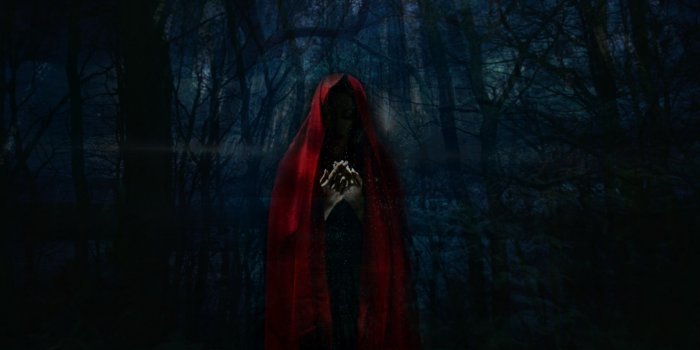 3382x2250 Download wallpaper 3382x2250 woman, mantle, creepy, gloomy, forest