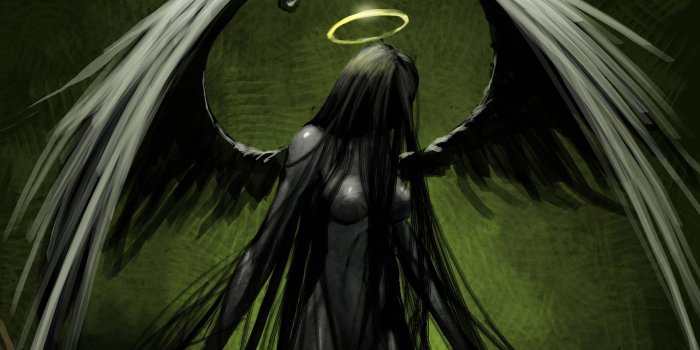 1920x1200 angel, Green, Drawing, Halo, Wings, Gothic, Dark 4K HD wallpaper