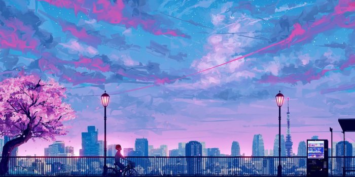 1920x1080 Anime City in Spring HD Wallpaper | Background Image | 1920x1080