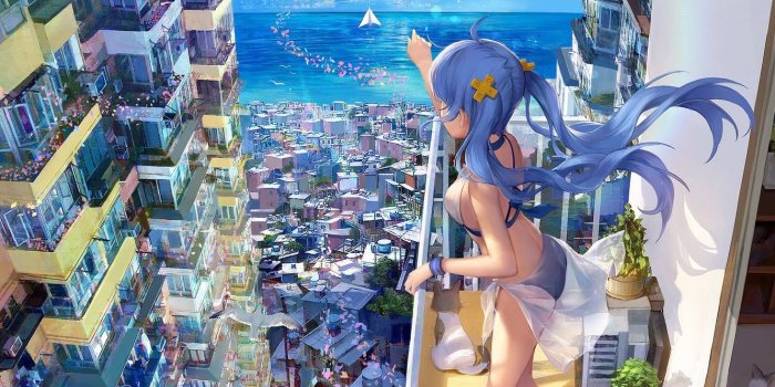 1332x850 Wallpaper the sky, girl, clouds, landscape, birds, the city, the