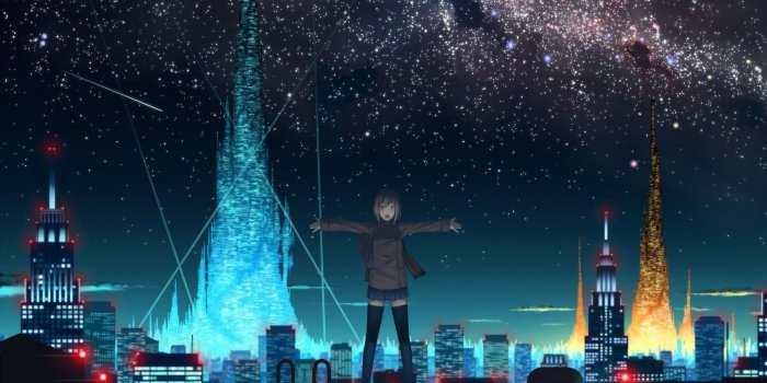 1920x1200 Starry sky over anime city wallpaper - Anime wallpapers - #12758